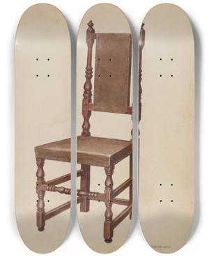 Triptych art skateboard deck of Gilbert Sackerman Side Chair_1 by Gilbert Sackerman (20-)