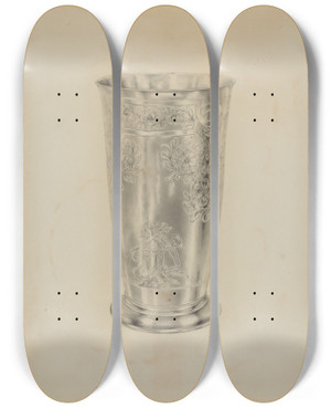 Triptych art skateboard deck of Hester Duany Silver Communion Beaker by Hester Duany (1891-1964)
