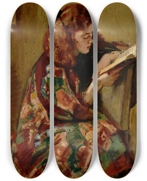 Triptych art skateboard deck of Magnus Enckell Girl Reading by Magnus Enckell (1870-1925)