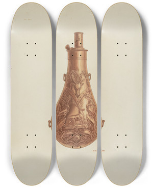 Triptych art skateboard deck of Randolph F Miller Powder Flask_2 by Randolph F Miller