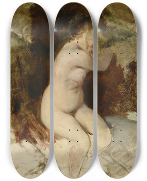 Triptych art skateboard deck of Friedrich August Von Kaulbach Aktstudie by Friedrich August Von Kaulbach (1850-1920)