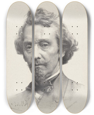Triptych art skateboard deck of August Alleb Portret Van Kunstenaar Petrus Franciscus Greive by August Allebe (1838-1927)