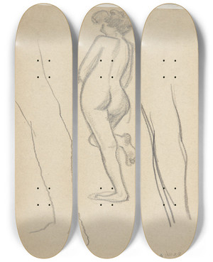 Triptych art skateboard deck of Harald Giersing Rygstudie Af Samme Model Samt To Studier Af Ben by Harald Giersing (1881-1927)