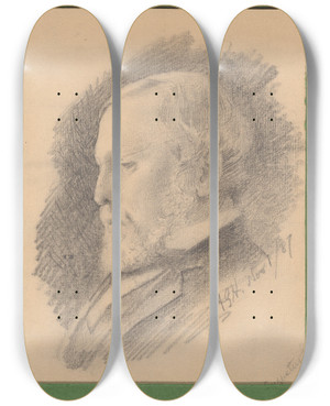 Triptych art skateboard deck of Augustus Goodyear Heaton Selfportrait by Augustus Goodyear Heaton