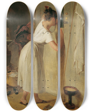 Triptych art skateboard deck of Peter Fendi Die Lauscherin by Peter Fendi (1796-1842)