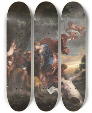 Triptych art skateboard deck of Anthony Van Dyck Rinaldo And Armida by Anthony Van Dyck (1599-1641)