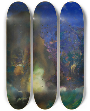 Triptych art skateboard deck of Odilon Redon Roger And Angelica by Odilon Redon (1840-1916)