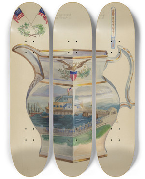 Triptych art skateboard deck of Charles Caseau Glazed Stone China Pitcher by Charles Caseau (1880)