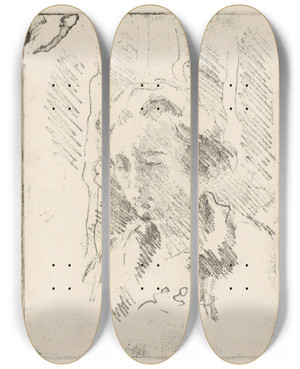 Triptych art skateboard deck of Henrik Lund Kvinneportrett 2 by Henrik Lund (1879-1935)