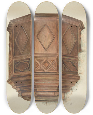 Triptych art skateboard deck of Ethel Dougan Pulpit by Ethel Dougan
