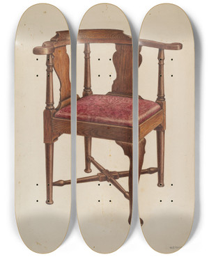 Triptych art skateboard deck of Harry Eisman Roundabout Chair by Harry Eisman