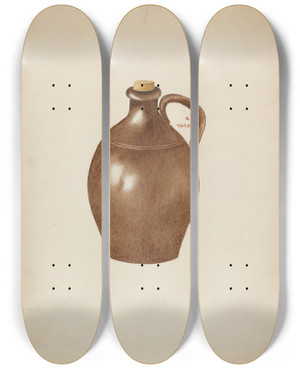 Triptych art skateboard deck of Margaret Stottlemeyer Stone Jug by Margaret Stottlemeyer