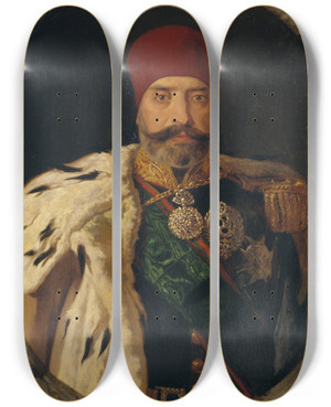 Triptych art skateboard deck of Johan Fredrik Hckert The Bey Of Tunis Sid Muhammed Es Sadok by Johan Fredrik Hockert (1826-1866)