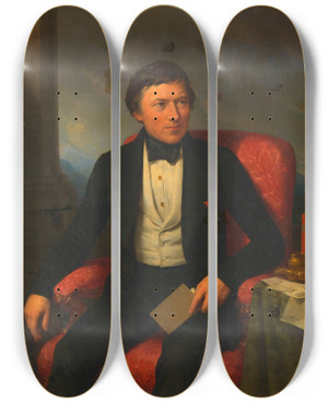 Triptych art skateboard deck of Johann Nepomuk Ender Portrt Eines Schriftstellers by Johann Nepomuk Ender (1793-1854)