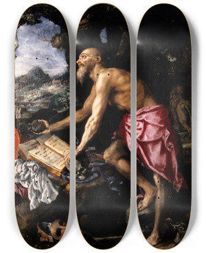 Triptych art skateboard deck of Alessandro Allori The Penitent Saint Jerome by Alessandro Allori (1535-1607)