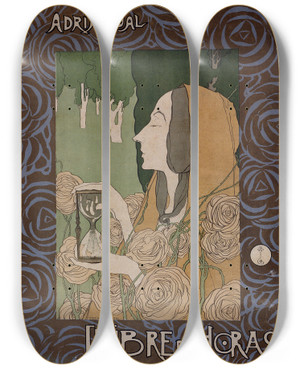 Triptych art skateboard deck of Adri Gual Llibre Dhoras by Adria Gual (1872-1943)