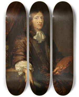 Triptych art skateboard deck of Caspar Netscher Selfportrait by Caspar Netscher (1639-1684)