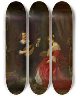 Triptych art skateboard deck of Eduard Majsch Serenade by Eduard Majsch (1841-1904)