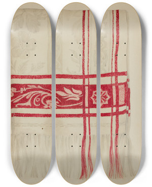 Triptych art skateboard deck of Eva Wilson Linen Towel Flower Design_1 by Eva Wilson