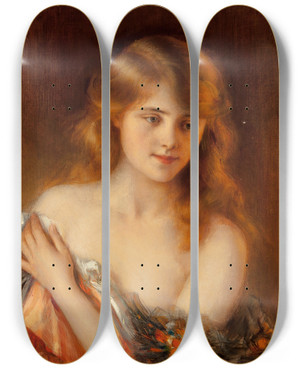 Triptych art skateboard deck of Albert Lynch Reverie_1 by Albert Lynch (1860-1950)