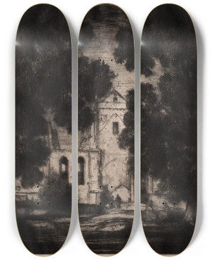 Triptych art skateboard deck of David Young Cameron Pluscarden by David Young Cameron (1865-1945)