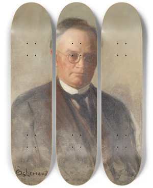 Triptych art skateboard deck of Bernhard Sterman Professor Johan Gunnar Andersson by Bernhard Osterman (1870-1938)