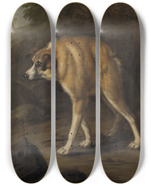 Triptych art skateboard deck of David Klcker Ehrenstrahl Missbildad Hund by David Klocker Ehrenstrahl (1628-1698)