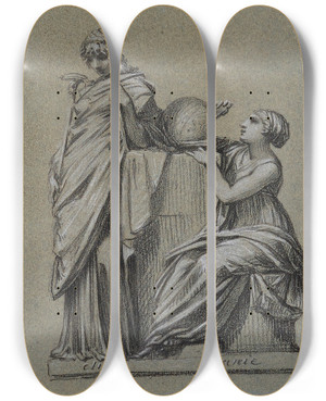 Triptych art skateboard deck of Pierrepaul Prudhon Clio Et Uranie by Pierre-Paul Prud'hon (1758-1823)
