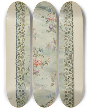 Triptych art skateboard deck of Edith Magnette Embroidered Trimmimg by Edith Magnette (20-)