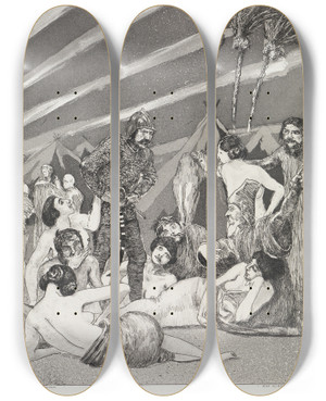 Triptych art skateboard deck of Max Klinger Das Lager Zelt Opus Xiv 1 Teil Nr 5 by Max Klinger (1857-1920)