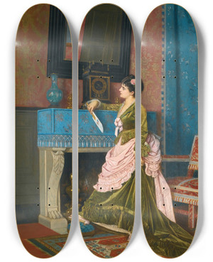 Triptych art skateboard deck of Auguste Toulmouche La Lettre Damour by Auguste Toulmouche (1829-1890)
