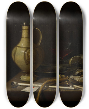 Triptych art skateboard deck of Jan Jansz Van De Velde Still Life by Jan Jansz. van de Velde (1620-1662)