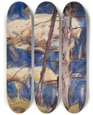 Triptych art skateboard deck of Christian Rohlfs Bare Conifers by Christian Rohlfs (1849-1938)