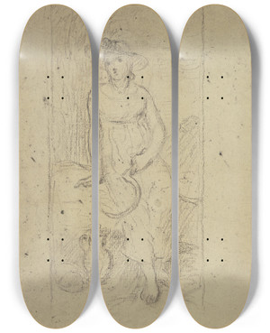 Triptych art skateboard deck of Otto Scholderer Girl With Sickle by Otto Scholderer (1834-1902)
