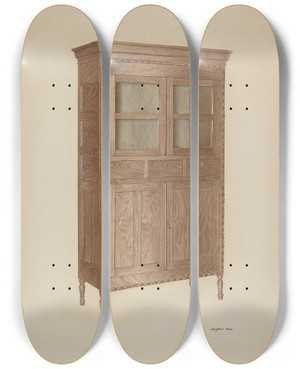 Triptych art skateboard deck of Josephine Prado China Closet by Josephine Prado