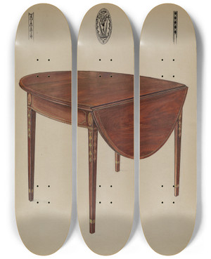 Triptych art skateboard deck of Bernard Gussow Pembroke Table Drop Leaf by Bernard Gussow