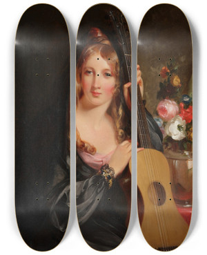 Triptych art skateboard deck of Thomas Sully The Spanish Mantilla by Thomas Sully (1783-1872)