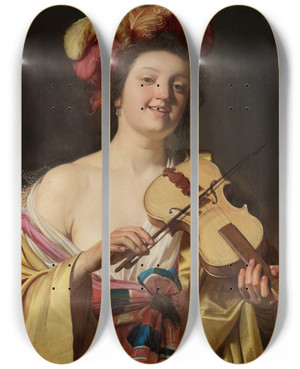 Triptych art skateboard deck of Gerard Van Honthorst The Violin Player by Gerard Van Honthorst (1592-1656)