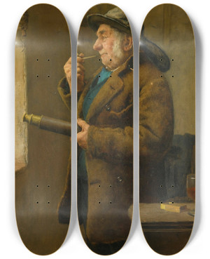Triptych art skateboard deck of Edwin Harris The Old Pilot by Edwin Harris (1855-1906)