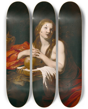 Triptych art skateboard deck of Nicolas Regnier The Repentant Magdalene by Nicolas Regnier (1591-1667)