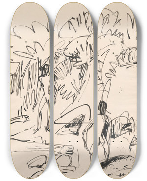 Triptych art skateboard deck of Ernst Ludwig Kirchner Two Bathers At Fehmarnkste by Ernst Ludwig Kirchner (1880-1938)