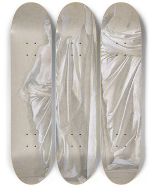 Triptych art skateboard deck of Edgar Degas Study Of A Draped Figure by Edgar Degas (1834-1917)