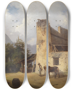 Triptych art skateboard deck of Ignaz Raffalt Beim Khler by Ignaz Raffalt (1800-1857)