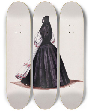 Triptych art skateboard deck of Francisco Fierro Tapada Limea by Francisco Fierro (1807-1879)