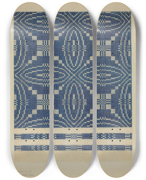 Triptych art skateboard deck of Elizabeth Valentine Woven Coverlet by Elizabeth Valentine