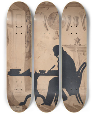 Triptych art skateboard deck of Auguste Edouart Sir Walter Scott by Auguste Edouart (1789-1861)