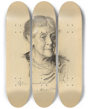 Triptych art skateboard deck of Samuel Johnson Woolf Alice Hamilton by Samuel Johnson Woolf (1880-1948)