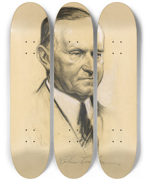 Triptych art skateboard deck of Samuel Johnson Woolf Calvin Coolidge by Samuel Johnson Woolf (1880-1948)