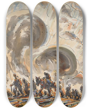 Triptych art skateboard deck of Alfred Ost Figures In A Landscape by Alfred Ost (1884-1945)