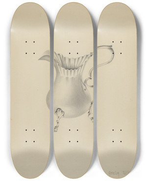 Triptych art skateboard deck of Amelia Tuccio Silver Creamer_1 by Amelia Tuccio (20-)